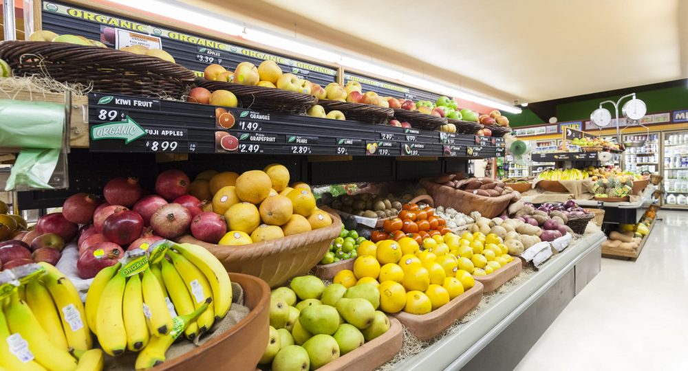 Produce section in grocery store